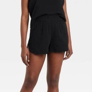 Black Cotton Gauze Shorts